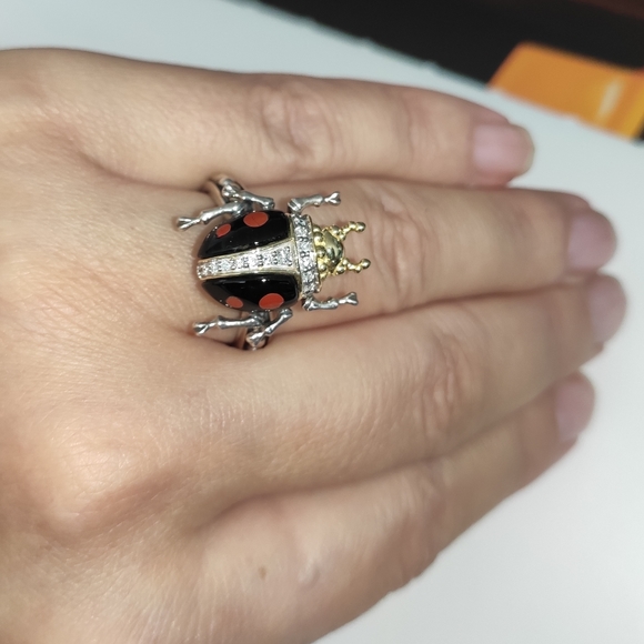 LAGOS Rare Wonders Ladybug Beetle Diamond Gold Silver Gemstone Ring Sz 7 - Picture 8 of 16